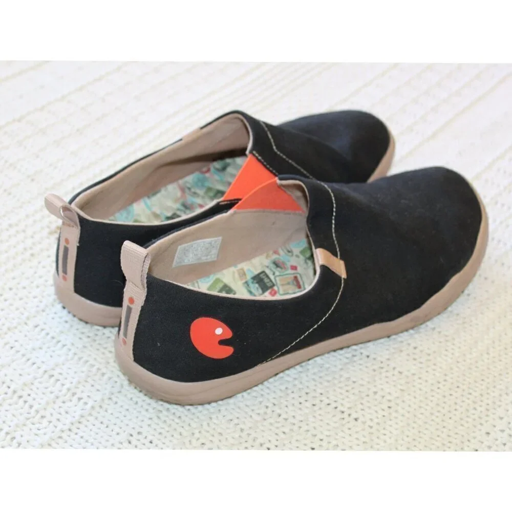 UIN Slip On Canvas Lightweight Flats Sneakers Size 11.5 Black Shoes elastic band